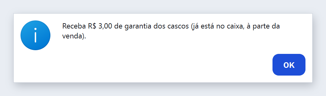 Aviso Receba R$ 3,00 de garantia dos cascos, já está no caixa, à parte da venda
